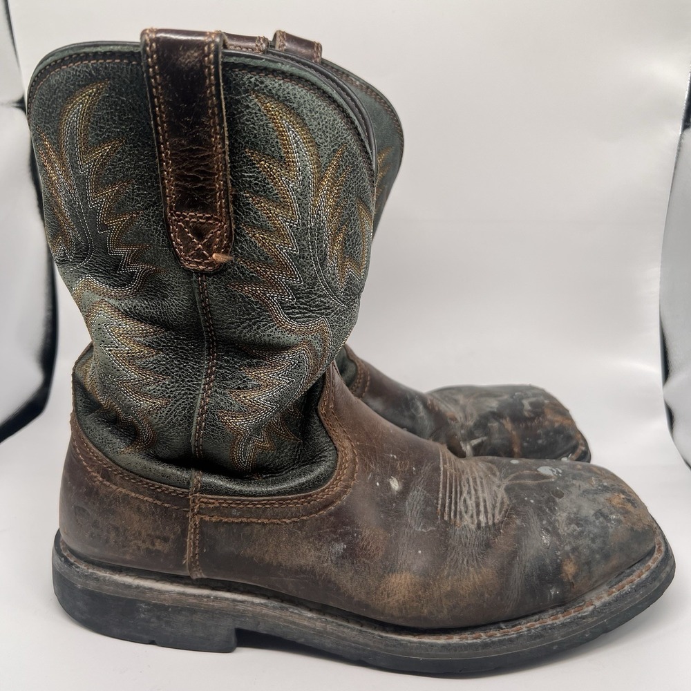 Ariat Boots Mens 9.5 D Sierra Wide Square Toe Work Western Brown Leather Steel